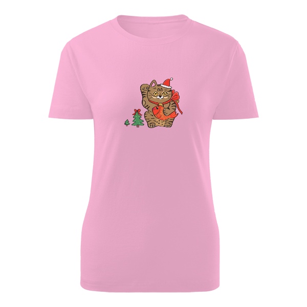 Tričko s potiskem Mourovatá vánoční kočička Maneki Neko