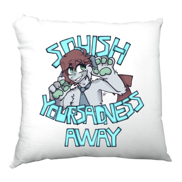 Polštář saténový s potiskem Squish your sadness away pillow