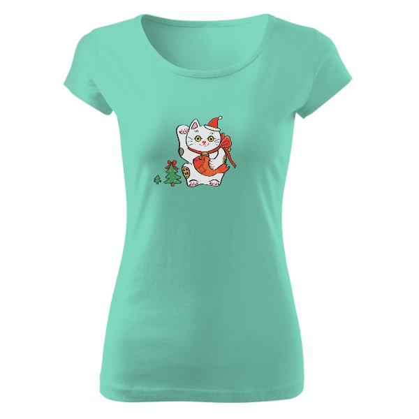 Tričko s potiskem Vánoční kočička Maneki neko 